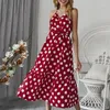 Casual Dresses Womens Halter Neck Dress With Belt Summer V ärmlös Beach Party Holiday Polka Dot Dropship