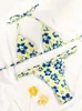 Dames Swimwear Rinabe Sexy Bikini Floral Print Swimwear String Bikini Set Push Up Swimsuit 2023 Bikinis Women Biquini Beach Bathing Suit Women 230504