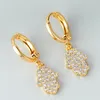 Dangle Boucles D'oreilles De Luxe Femme Cristal Palme Charme Jaune Or Couleur Blanc Mariage Pour Les Femmes