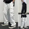 Mens Pants Cargo Solid Color Hiphop Style Loose Pattern Multi Pockets Elastic Waist 230504