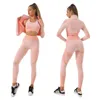Yoga outfit 2/3st sömlösa kvinnor yoga set träning sportkläder gymkläder fitness långärmad skörd topp hög midja leggings sport kostymer p230505