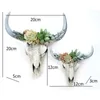 Decorative Objects Figurines Resin Succulents Cow Skull Wall Pendant Flower Rose White Ox Head European American Home Garden Decorations 230505