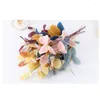 Decorative Flowers 52cm Artificial Plants Eucalyptus Leaves Branch With Fruit Wedding Home Flower Blue Modern Decor