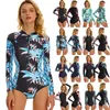 Roupas de mergulho seca folhas verdes polka ponto feminino de manga longa Substituição Surfing Rash Guard One Piece Hollow Out Swimwear Zipper Rashguard Jumpsuit J230505