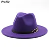 Cappelli a tesa larga Cappello Fedora a secchiello lavanda viola jazz hip hop ciambella accessori cintura invernale unisex fedora monocromatico 230504