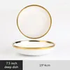 Placas Bold aro dourado Placa de jantar de porcelana branca Conjunto de placas de mesa de mesa de mesa de mesa de mesa Rice Salada Macarrão Toqueiro de caneca de tigela