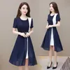 Casual Dresses New Summer Patchwork Chiffon Long Dress Women Fashion O-Neck Lace Dresses Vintage Sexy Office Elegant Party Dress Vestidos Mujer 230505