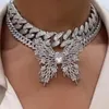 Choker Iced Out Bling Cz Flower Engrave Butterfly Pendant Micro Pave White Green Cubic Zirconia Big Necklace For Women