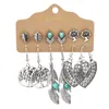 Earrigs boêmios de 6Pairs vintage AMOR étnico Owl Leaf Wedding Water Drop Brincos para mulheres meninas boho jóias de moda