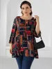 Women's Plus Size TShirt 5XL Top Sping Autumn Multicolor Plaid Print Elegant Blusa Blouse Feminina Big Women Clothes 230504