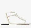 2023 Summer Luxury Amari Sandals Shoes Latte Nappa Latte Flats with Pearls & Crystal embellishment Evening Dress Lady Gladiator Walking White Black EU35-43