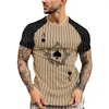 Camisetas masculinas Top Stripes Men Men Spade Spade Ace Color Block Block para data