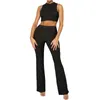 Spring Summer Two Piece Pants For Women Sexy Knitted Stripe Perspective Crop Tank Top Solid Outfits Street Trendsetter Sets