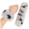 Cinq doigts gants hiver chaud réel Rex fourrure bras plus chaud moelleux main anneau poignets imprimé léopard chauffe pour les femmes