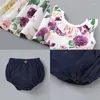 Set di abbigliamento 2023 Baby Summer Infant Kids 0-3Y Girl Floral 2Pcs Set Top Pantaloni arruffati Abiti colorati Abiti