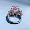 Vintage 10 mm różowy pierścionek z diamentem 100% Real 925 Srebrny Party Wedding Pierścienie dla kobiet Bridal zaręczynowy Prezent biżuterii