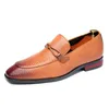 Zapatos de vestir de cuero de lujo para hombre, tacón bajo, boda, caballero, negocios, puntiagudos, mocasines sin cordones