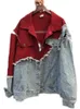 Kvinnors jackor vintage grunge kontrast färg denim jackor kvinnor koreanska mode rippade lapptäcke jeans rockar harajuku streetwear 230505