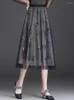 Kjolar Mesh-kjolen kan bäras i fyrsons fjäril broderad A-line elegant mittlängd veckad gasväv