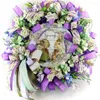 Fleurs décoratives Pâques Purple Garland vert avec lapins décor de vacances simples élégants pour chambre à la maison