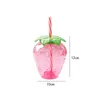 Tumblers holaroom Söt Strawberry Cup Milk Coffee Te dricker Creative Straw Plastic PP Portable Water Bottle Lovely Drinkware