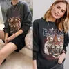 Svart Stilfull Roaring Tiger Vintage Letter Print Sweatshirt Dam Höst Bomull Varm Vinter Lös Pullover Girls Sweatshirt 201203