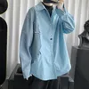 Camisas casuais masculinas elegantes lapela camada a camisa assimétrica de correspondência masculina de roupas masculinas Spring New Logo Casual Tops Camisas coreanas de manga longa 230505