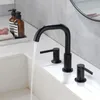 Bathroom Sink Faucets Matte Black Faucet 3 Holes 2 Handles Lavatory Vanity Widespread 8 Inch Basin