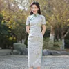 Etniska kläder orientaliska kvinnor satin cheongsam vintage bär kinesisk stil traditionell sexig förbättrad blommig tryck qipao klänning