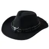 Breda randen hattar hink mens cowboy hattar tillbehör horn jazz topp damer mens curly womens fedora riddare stor etnisk panama 230504