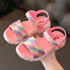 Sandals 2-8 Years Girls Rainbow Sandals Summer Kids Beach Shoes Girl Fashion Princess Sandal Children Flats Shoes Chaussure Enfant Fille 230505