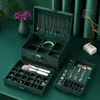 Jewelry Boxes Green 3-Layer Flannel Jewelry Organizer Box Necklaces Earrings Rings Display Holder Case for Women Large Capacity With Lock 230505