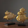 Luxury Animal Sculpture: Golden Figurines for Living Room & Office Decor - Creative Resin Embellishment