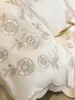 Sängkläder sätter 1000TC egyptisk bomull Lyxuppsättning Chic Flowers Brodery Böjd kant täcke täcke platt/monterade lakan kuddar