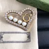 Cute Heart Letter Brooch Pearl Crystal Heart Brooches Suit Lapel Pin Gift for Love Girlfriend