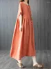 Robes décontractées Dames d'été Robe ample en dentelle taille de style occidental couleur unie jupe longue en coton lin confortable et élégant