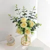 Декоративные цветы искусственное высокое качество с вазой для дома украшения пион свадебный букет обеденный стол поддельный растение шелк эвкалипт лист