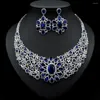 Necklace Earrings Set Multi-colored Cubic Zirconia Stone Luxury Big Wedding And For Brides Costume Accessories 2023