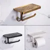 Toilet Paper Holders Bathroom Shelves Antique Bronze Carving Toilet Roll Paper Rack with Phone Shelf Wall Mounted Bathroom Paper Holder E654 230504