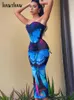 Vestido de dos piezas Mujeres Hawthaw Women Butterfly Mesh Tube Tops Midi Falda Midi Sets Ver a través de atuendos artículos al por mayor para negocios 230504
