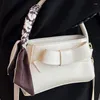 Evening Bags Women's Aesthetic Shoulder Bag Silk Scarf Decoration Top Handle Female Handbags Pu Leather Bow Hasp Ladies Beige Crossbody