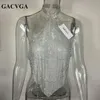 Czołgi damskie Camis Gacvga Shinning Crystal Diamond Top Summer Beach Backless T Shirt Kanter Sexy Tops Party Camis Women Tank Top Blusa 230504