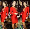 Casual Dresses 4 Colors Black Nude High Quality Hollow Out Long Sleeve DEEP V-NECK Bandage Dress Club Party Bodycon