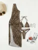 Seksowna lampart Bikini Sun Ochrona Trzyczęściowy zestaw kąpielowy stroju kąpiel
