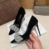 Scarpe eleganti Bocca poco profonda Décolleté da donna single neri Décolleté con punta a punta Tacchi alti Bowknot lucido Strass Stiletto Temperamento Matrimonio