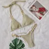 Dwuczęściowe garnitury para praia seksowne glint bikini thong kostium kąpielowy dla kobiet Brazylijski bikini set kantarki stroje kąpielowe niebieskie push upnie 230505