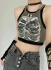 Womens Tanks Camis Punk Aesthetic Cyber Retro Xray Skeleton Print Rib Sleeveless Weste ArmyGreen Crop Top Designer Kleidung Damen Sommer Emo 230504