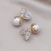 Stud Earrings Korean Design Fashion Jewelry 14K Gold Plated Luxury Zircon Pearl Front Back Earring Elegant Women's Daily Work