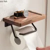 Toilet Paper Holders Metal Wood Tissue Holder Wall-mounted Paper Holders Shelf Black Walnut Toilet Paper Holder Paper Roll Holders Wall Storage Rack 230504