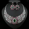 Necklace Earrings Set Multi-colored Cubic Zirconia Stone Luxury Big Wedding And For Brides Costume Accessories 2023